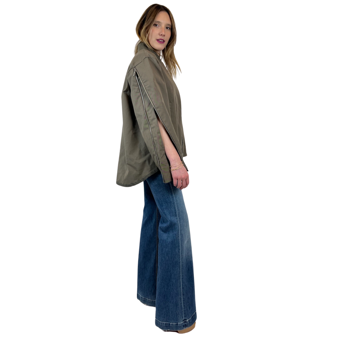 SKILLS MILANO Bomber verde militare con zip apribili sulle maniche