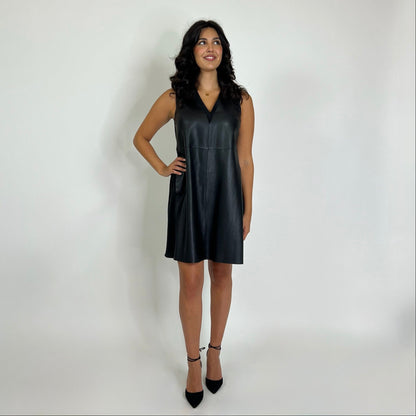 SPORTMAX Abito in pelle di nappa nera e schiena in seta