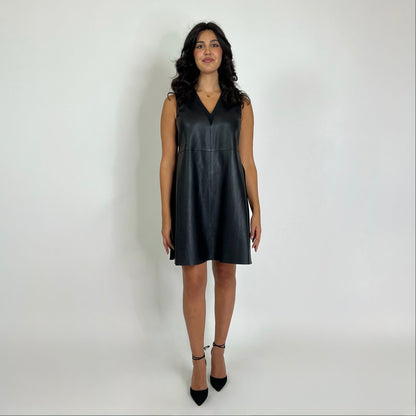 SPORTMAX Abito in pelle di nappa nera e schiena in seta