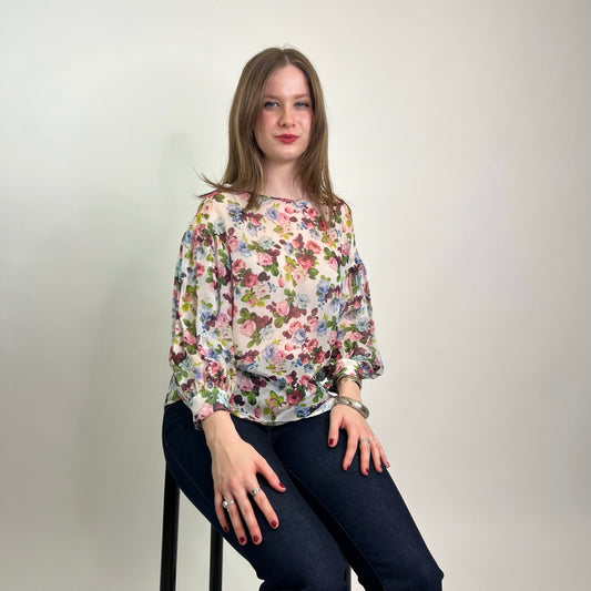 SPORTMAX Casacca in voile di seta fiorata 