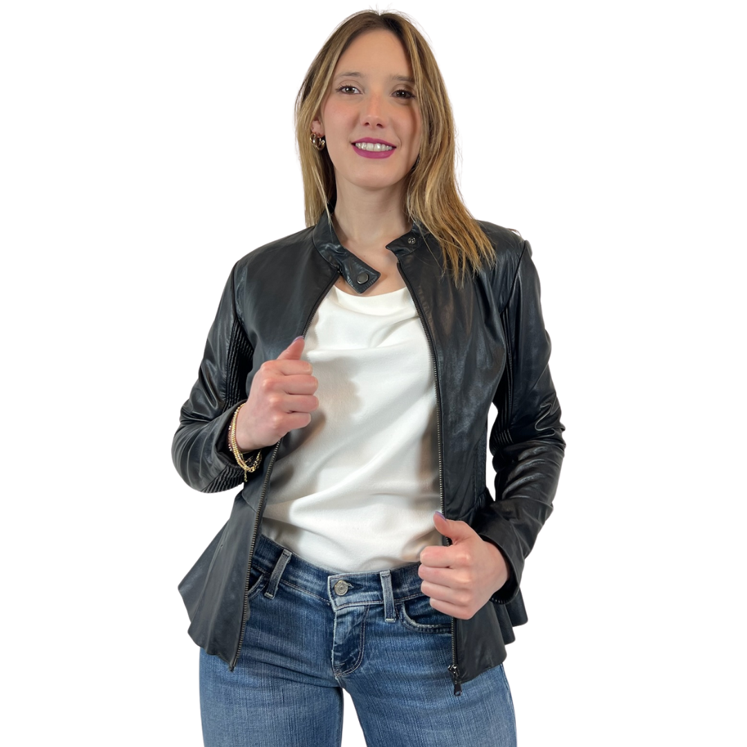 SPORT MAX Giacca giubbino in pelle di nappa nero