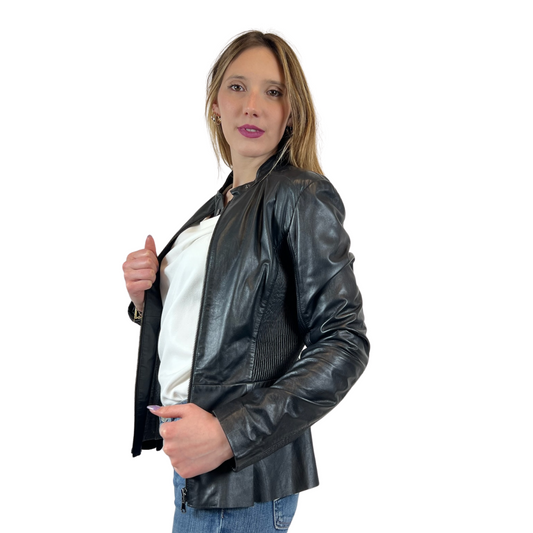 SPORT MAX Giacca giubbino in pelle di nappa nero