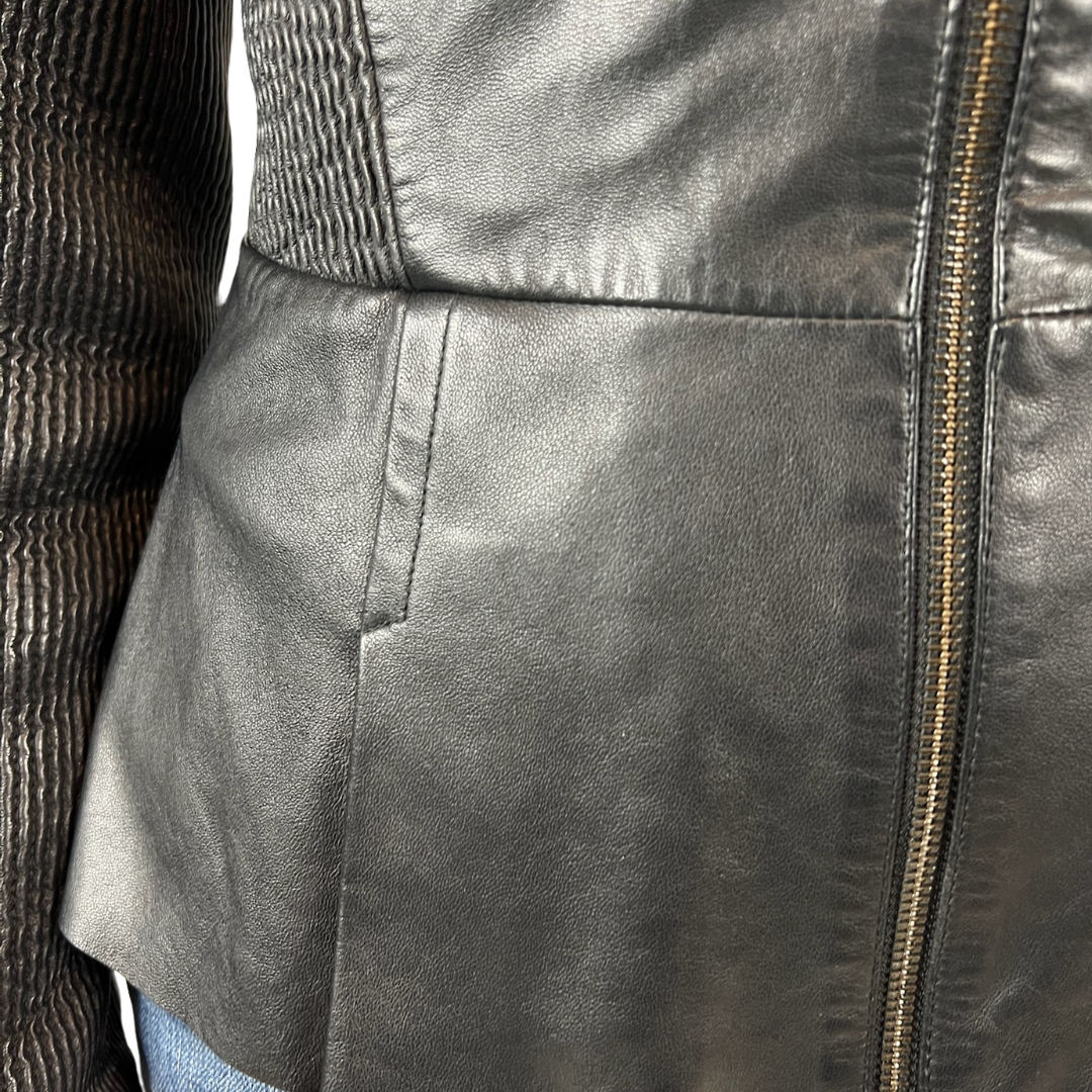 SPORT MAX Giacca giubbino in pelle di nappa nero