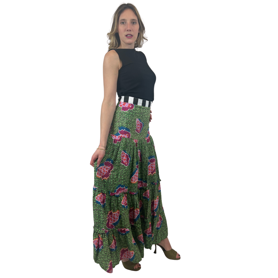 STELLA JEAN Gonna lunga nerde con stampa rosa lilla 