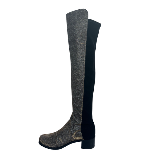 STUART WEITZMAN Stivale cuissard nero e glitterato