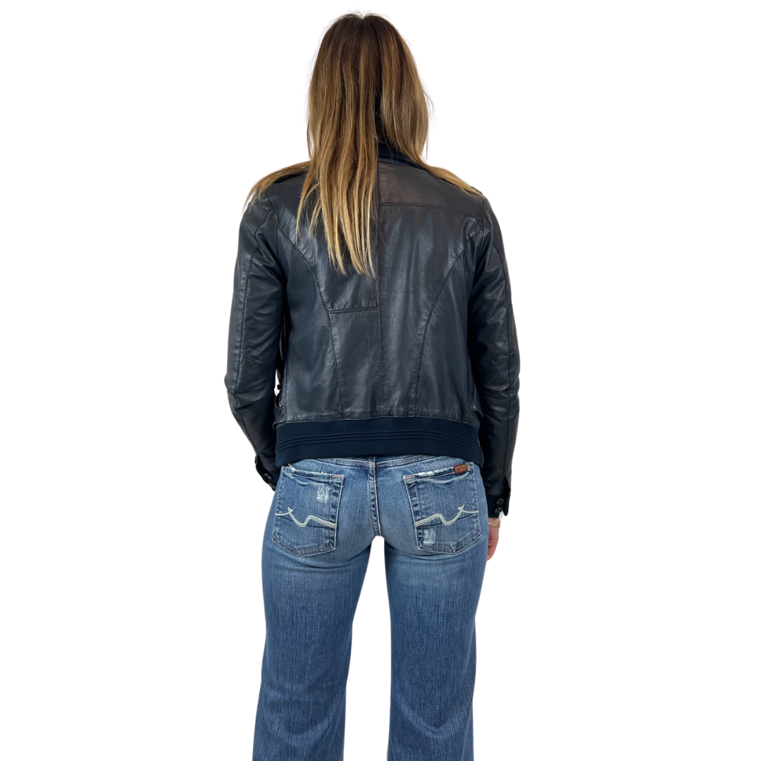 SWORD Giacca giubbino in pelle blu navy