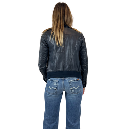 SWORD Giacca giubbino in pelle blu navy