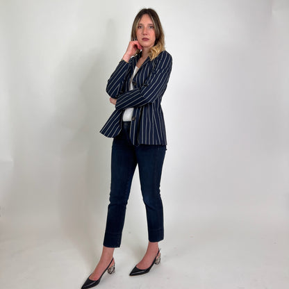'S MAX MARA Giacca cotone blu gessata