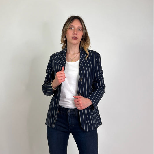 'S MAX MARA Giacca cotone blu gessata
