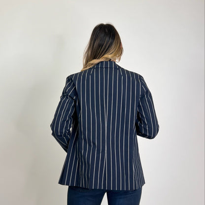 'S MAX MARA Giacca cotone blu gessata