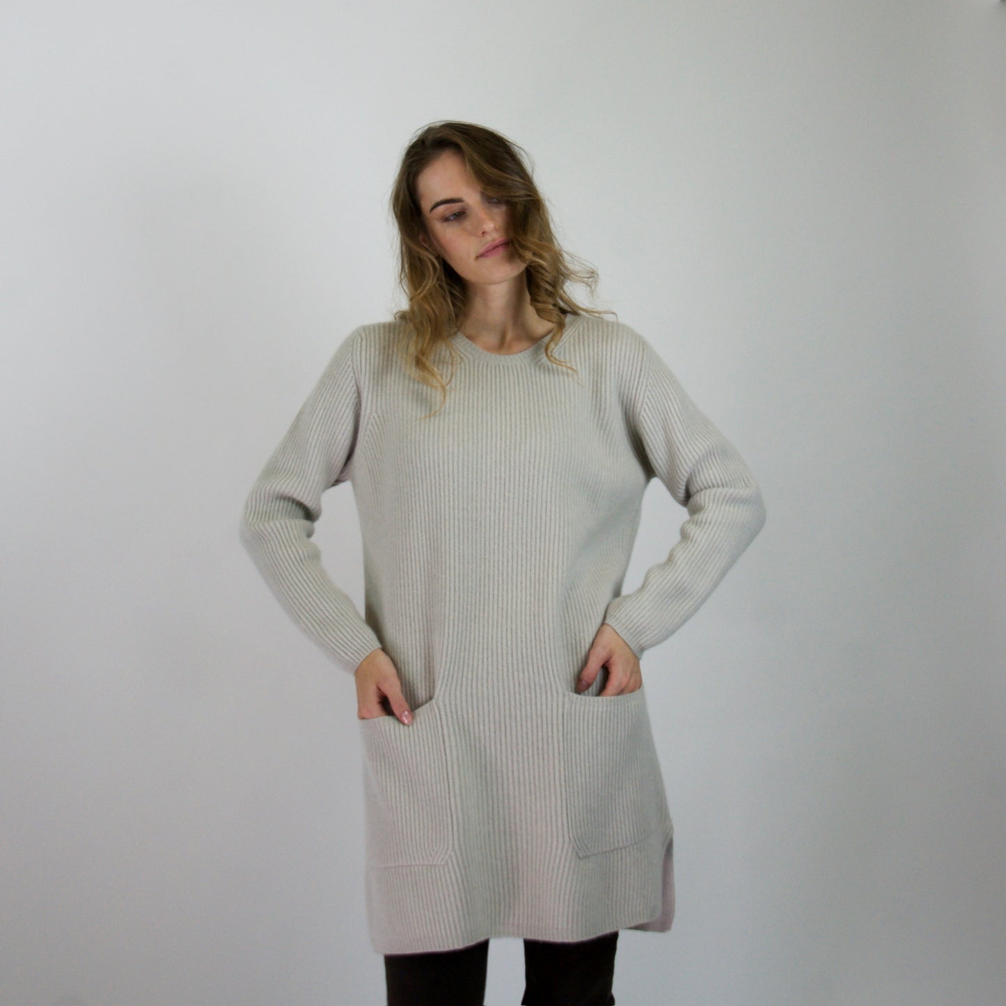 'S MAX MARA maglione lungo in cashmere grigio perla