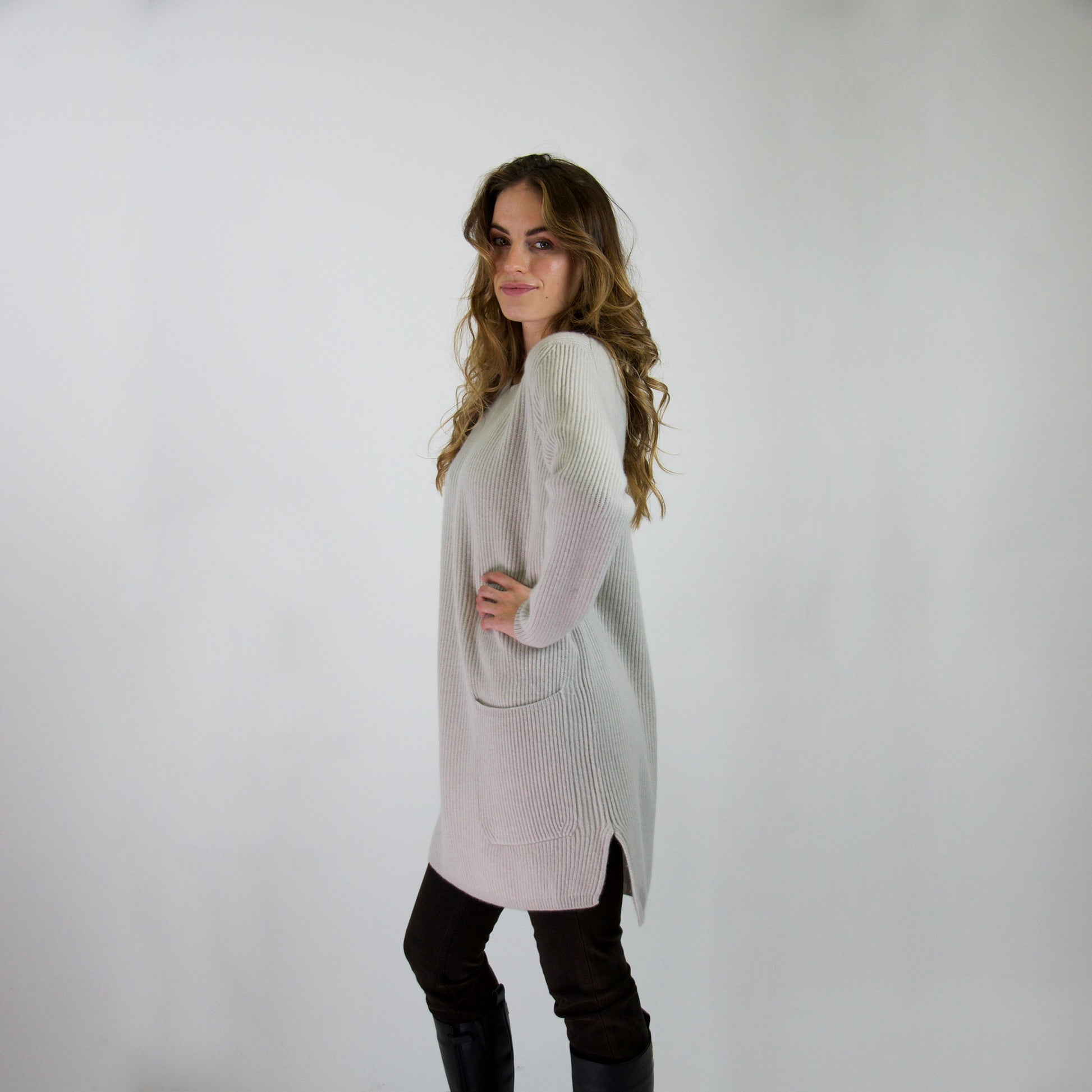 'S MAX MARA maglione lungo in cashmere grigio perla