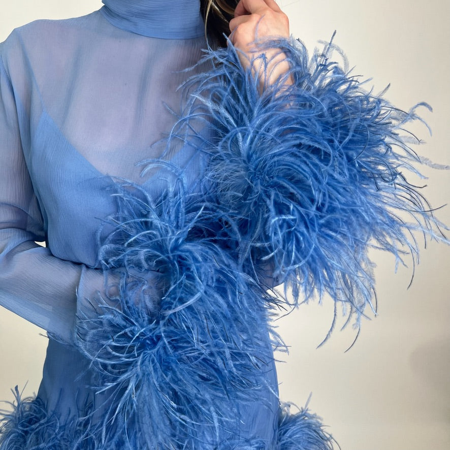 TALLER MARMO Abito in voile di seta carta da zucchero con piume