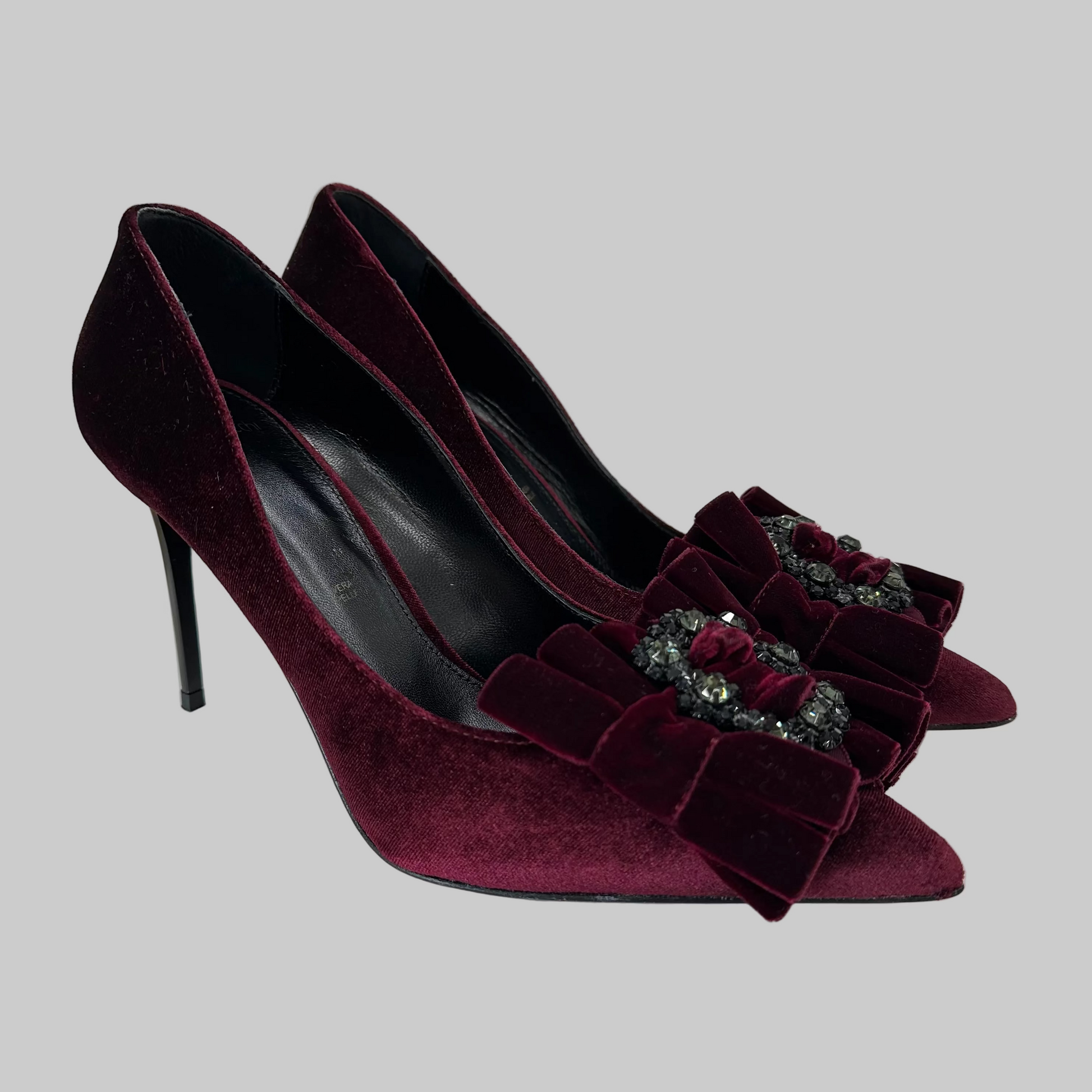 TIPE E TACCHI Scarpa décolleté velluto rosso burgundi con fiocco e pietre