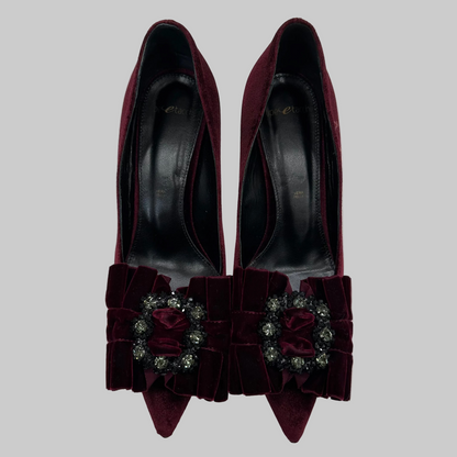 TIPE E TACCHI Scarpa décolleté velluto rosso burgundi con fiocco e pietre