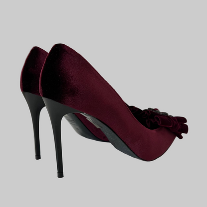 TIPE E TACCHI Scarpa décolleté velluto rosso burgundi con fiocco e pietre