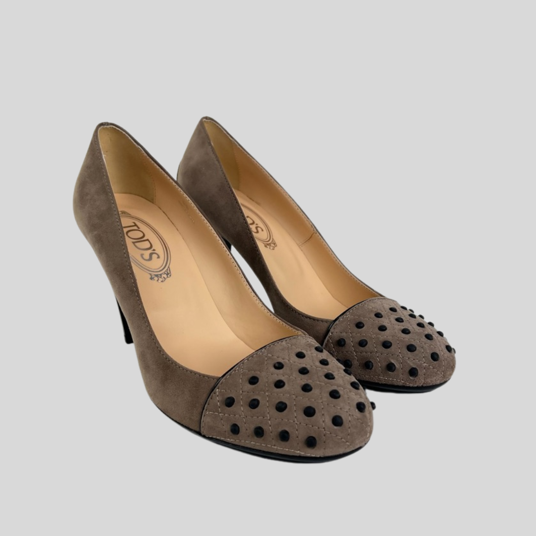 TOD'S Scarpe decolletè in camoscio tortora con gommini