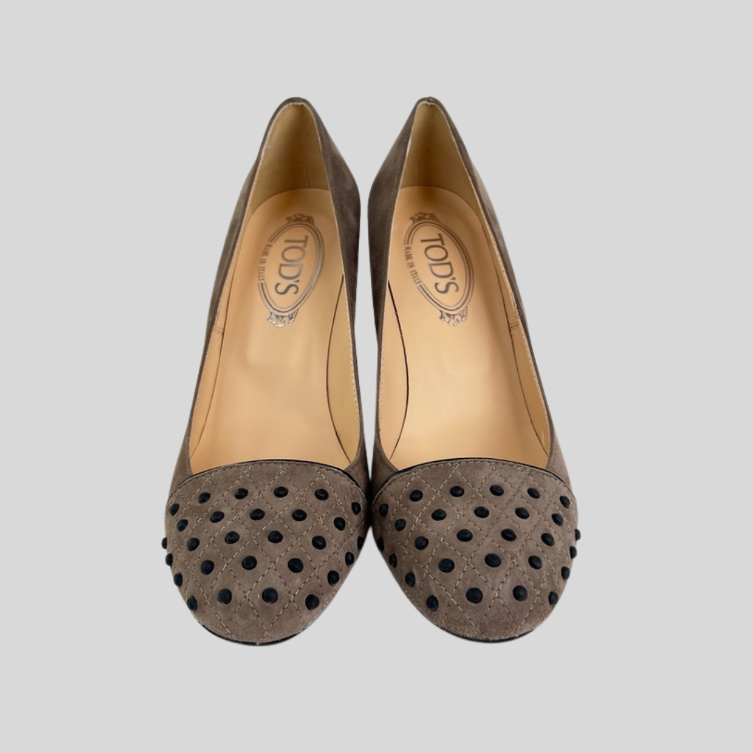 TOD'S Scarpe decolletè in camoscio tortora con gommini