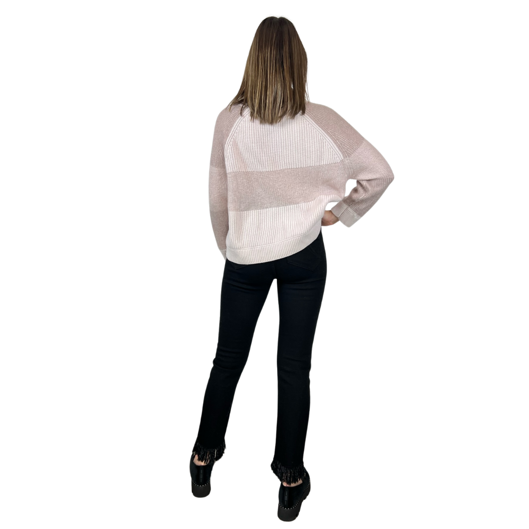 Maglia a costine rosa cipria con parti rosa più scuro in lane miste, modello ampio, girocollo 
