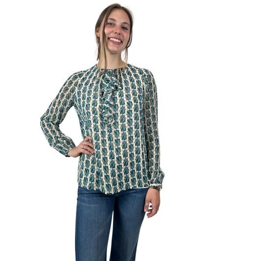 TORY BURCH Casacca panna con scarabei verdi