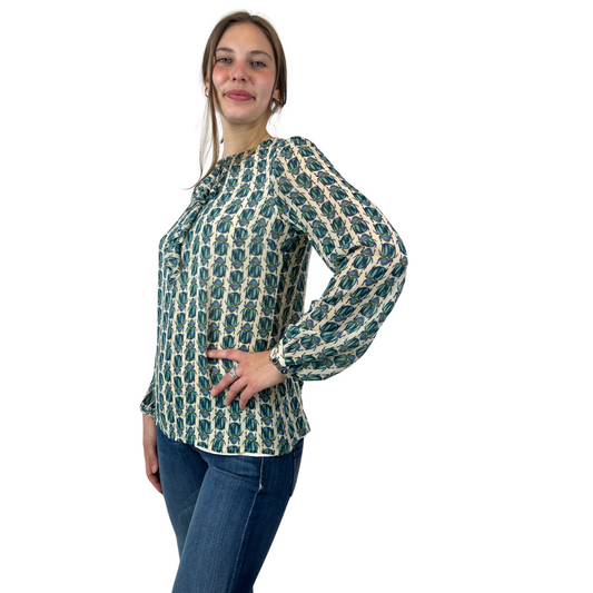 TORY BURCH Casacca panna con scarabei verdi