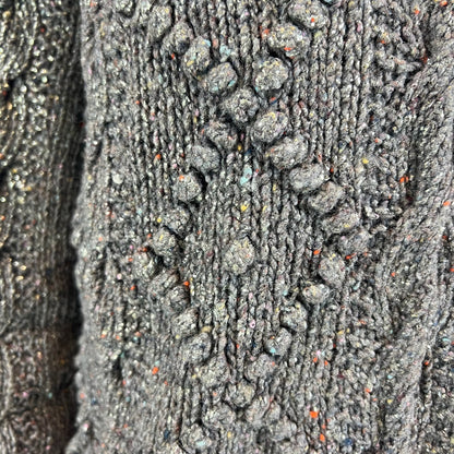 TORY BURCH Maglione grigio marrone melange con rombi e trecce