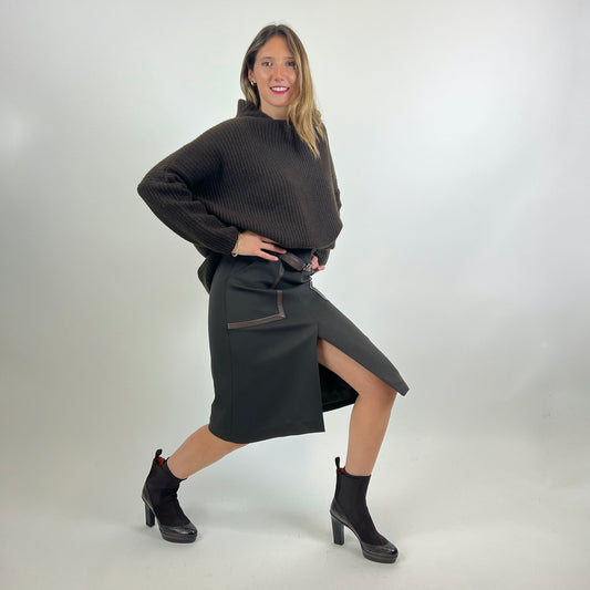 TRUE ROYAL Gonna longuette marrone 