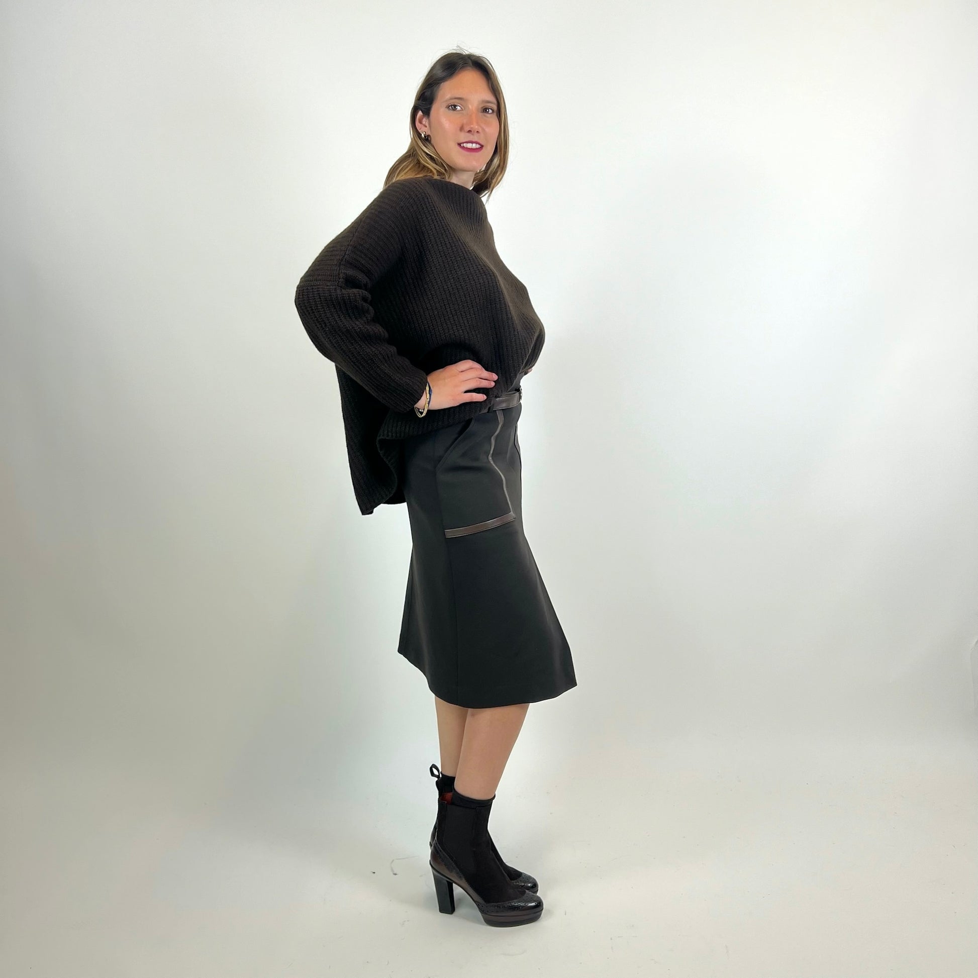TRUE ROYAL Gonna longuette marrone 