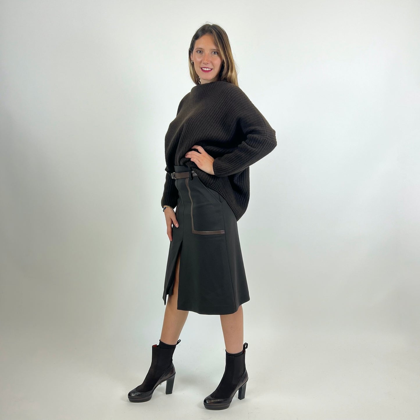 TRUE ROYAL Gonna longuette marrone 