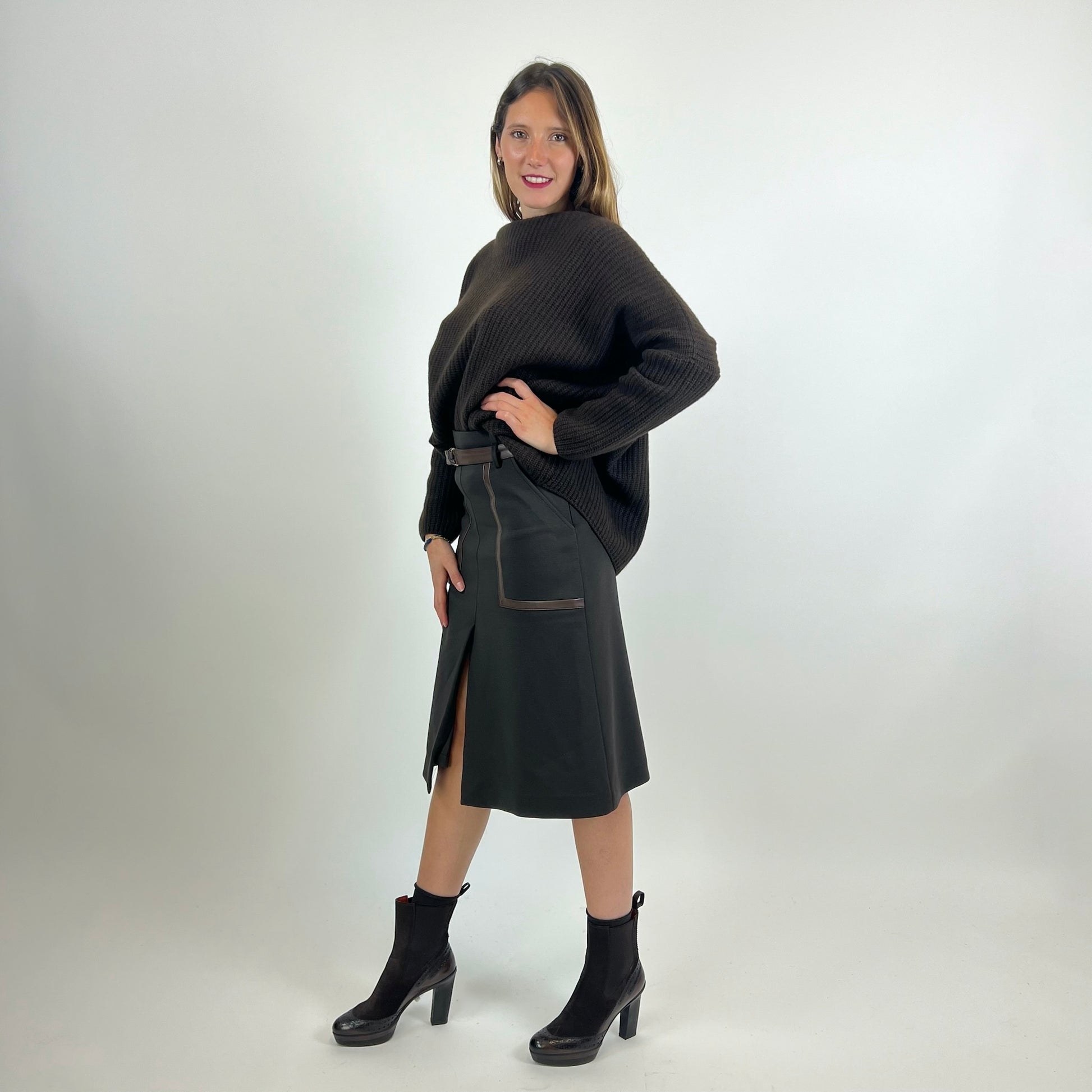 TRUE ROYAL Gonna longuette marrone 