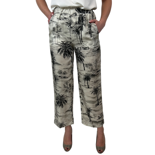 TRUE ROYAL Pantalone in seta stampata fantasia palma 