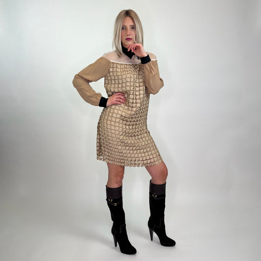 TWIN SET Abito dorato con fiori lurex