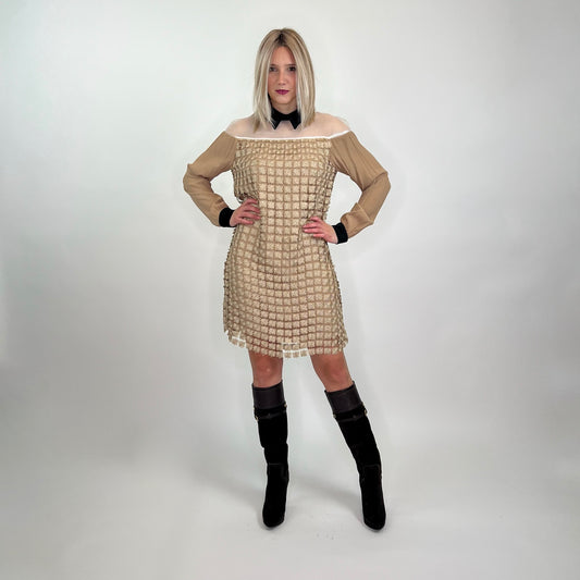 TWIN SET Abito dorato con fiori lurex