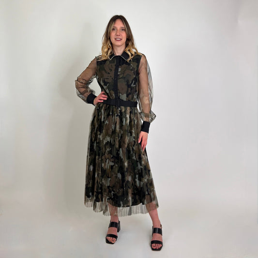 TWIN SET Abito lungo in tulle camouflage