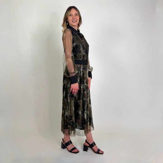 TWIN SET Abito lungo in tulle camouflage