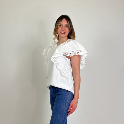 TWIN SET T-shirt bianca con pizzo