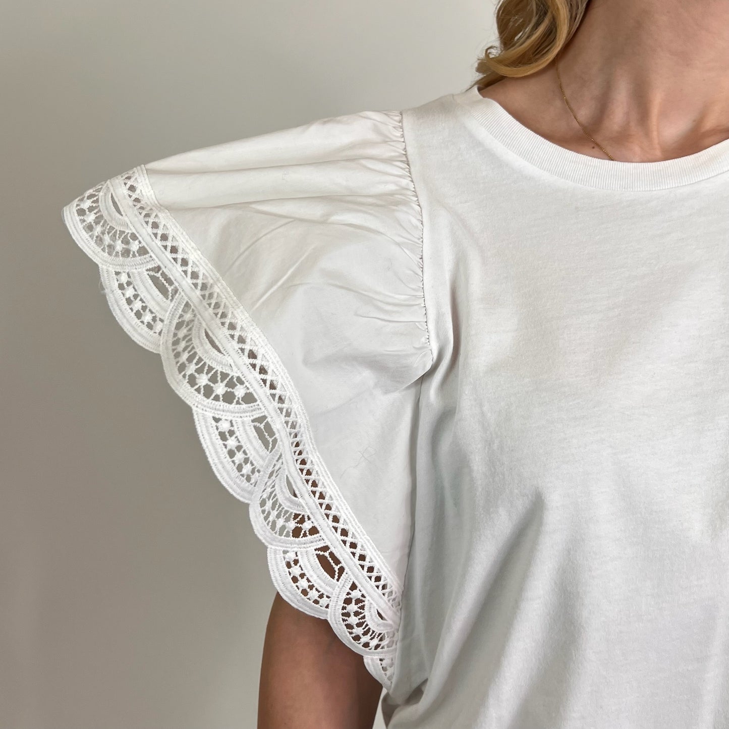 TWIN SET T-shirt bianca con pizzo