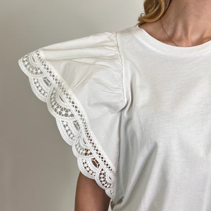 TWIN SET T-shirt bianca con pizzo