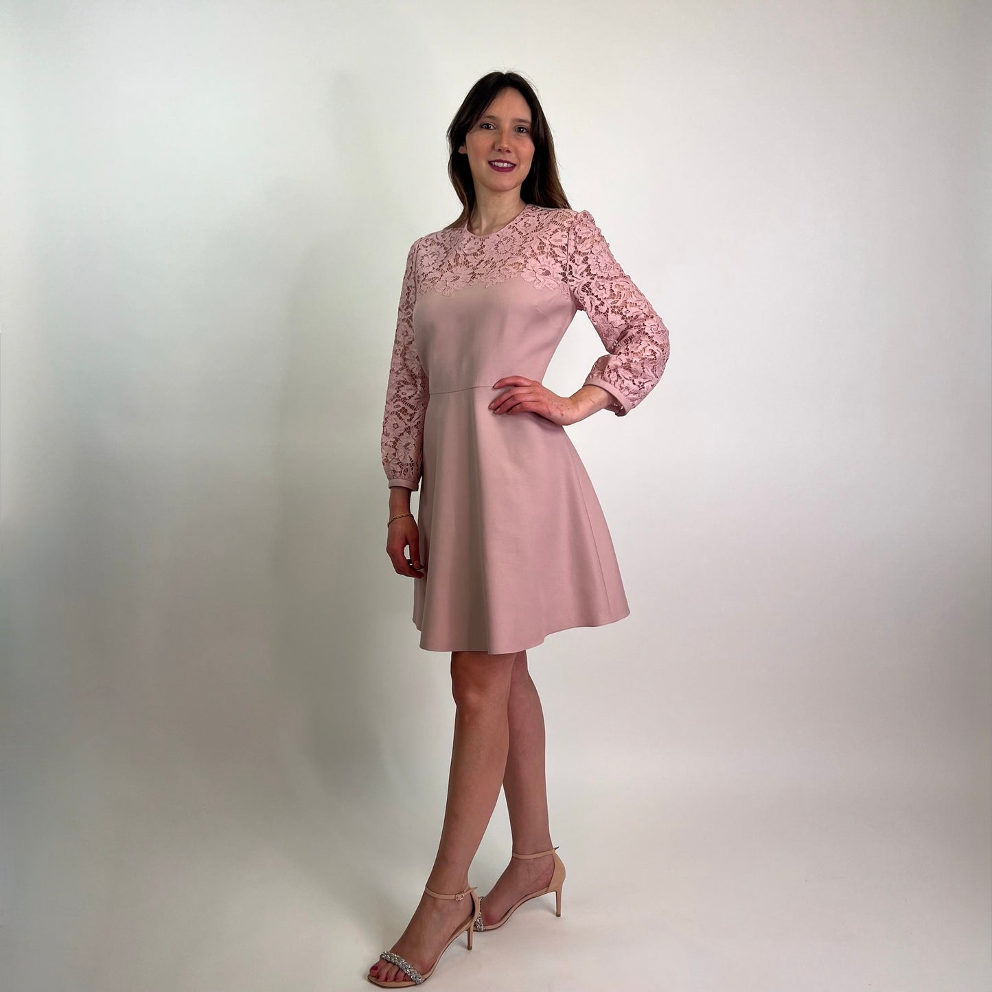 VALENTINO Abito rosa pallido con inserti in pizzo