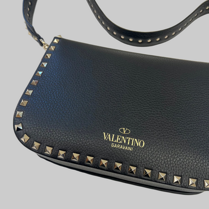 VALENTINO Borsa pelle nera "Rockstud Guitar Rolling"