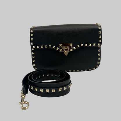 VALENTINO Borsa pelle nera "Rockstud Guitar Rolling"