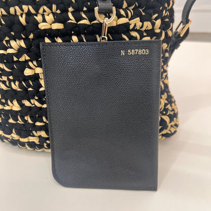 VALEXTRA Borsa secchiello intrecciata in raffia e tessuto nero
