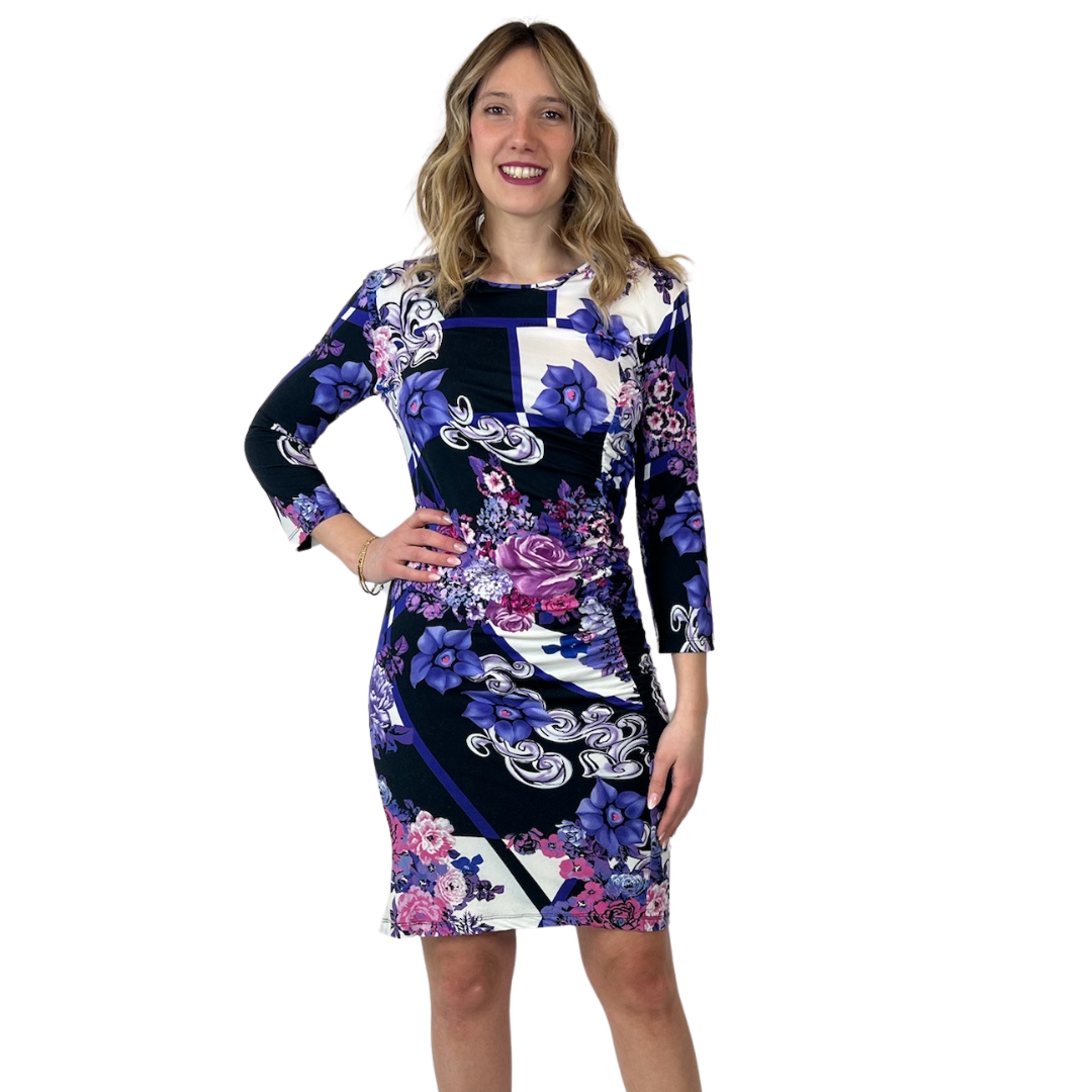 VERSACE Abito tubino fiorato viola