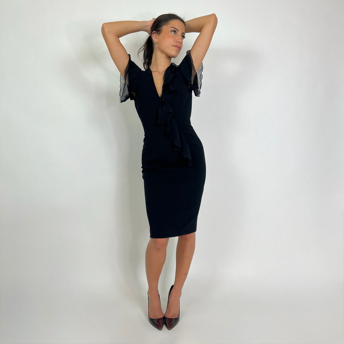 VERSACE Abito tubino nero tessuto strech con zip posteriore