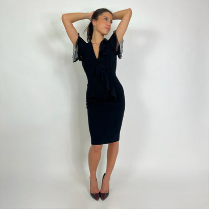 VERSACE Abito tubino nero tessuto strech con zip posteriore