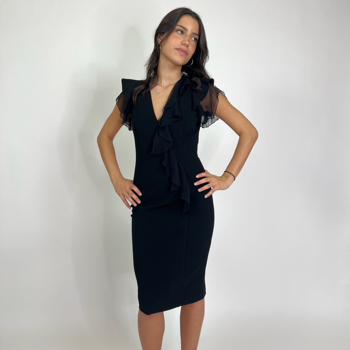 VERSACE Abito tubino nero tessuto strech con zip posteriore
