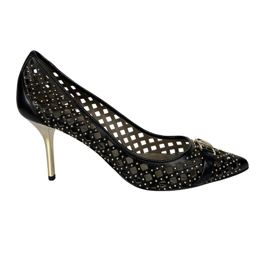 VERSACE COLLECTION Scarpa decolté in pelle nera forata