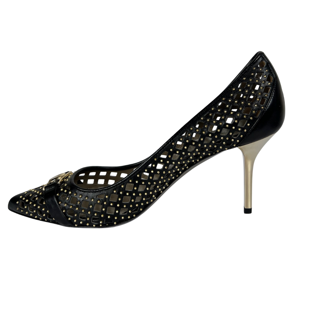 VERSACE COLLECTION Scarpa decolté in pelle nera forata