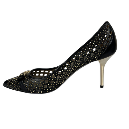 VERSACE COLLECTION Scarpa decolté in pelle nera forata