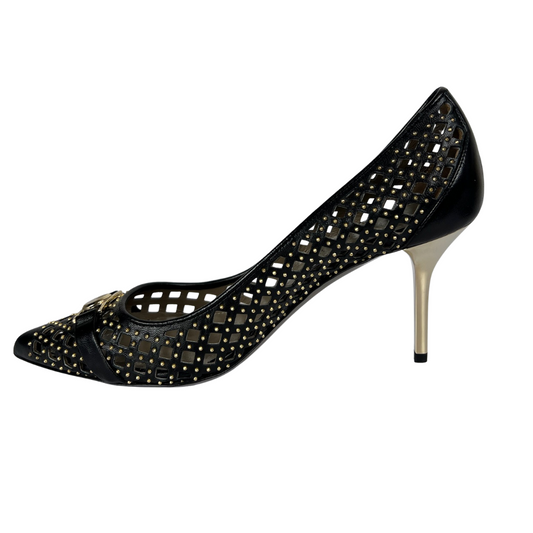 VERSACE COLLECTION Scarpa decolté in pelle nera forata